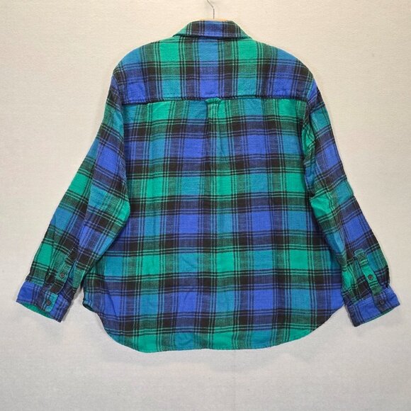 American Eagle Flannel Shirt Women's Size Large Plaid Button Up Green Blue Black - Picture 2 of 9